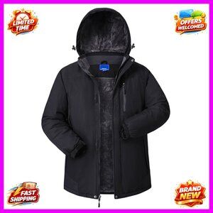 Men's Waterproof Ski Jacket with Hood, Fleece Lined, Multi-Pocket for Winter